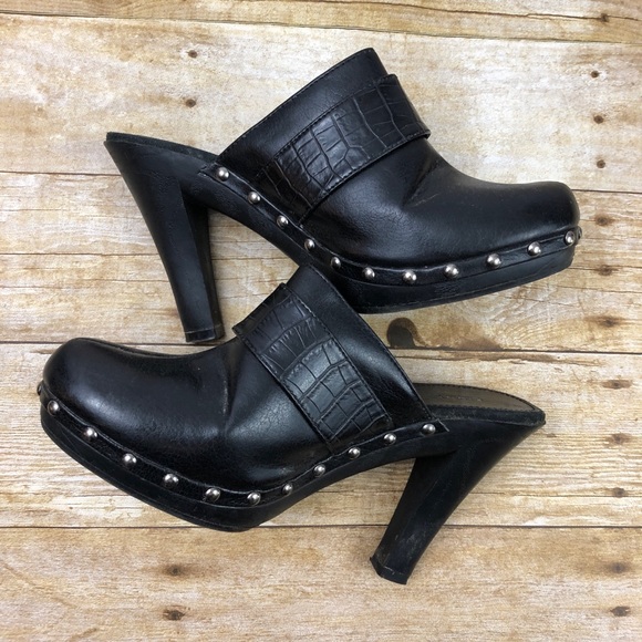 FIONI Clothing Shoes - Black Clog Heel with Silver Hardware Size 9.5